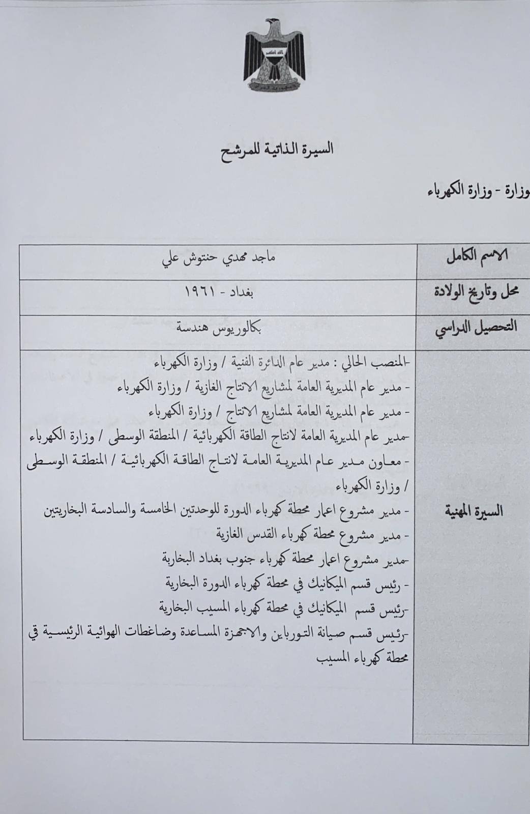 السير الذاتية للمرشحين لمناصب وزارية في حكومة الكاظمي